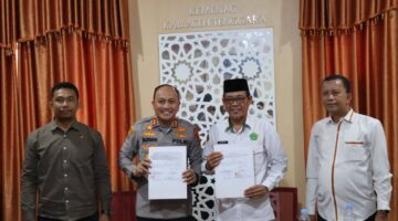 Perkuat Kolaborasi, Kapolres Aceh Tenggara Silaturahmi ke Kemenag dan Tandatangani MoU